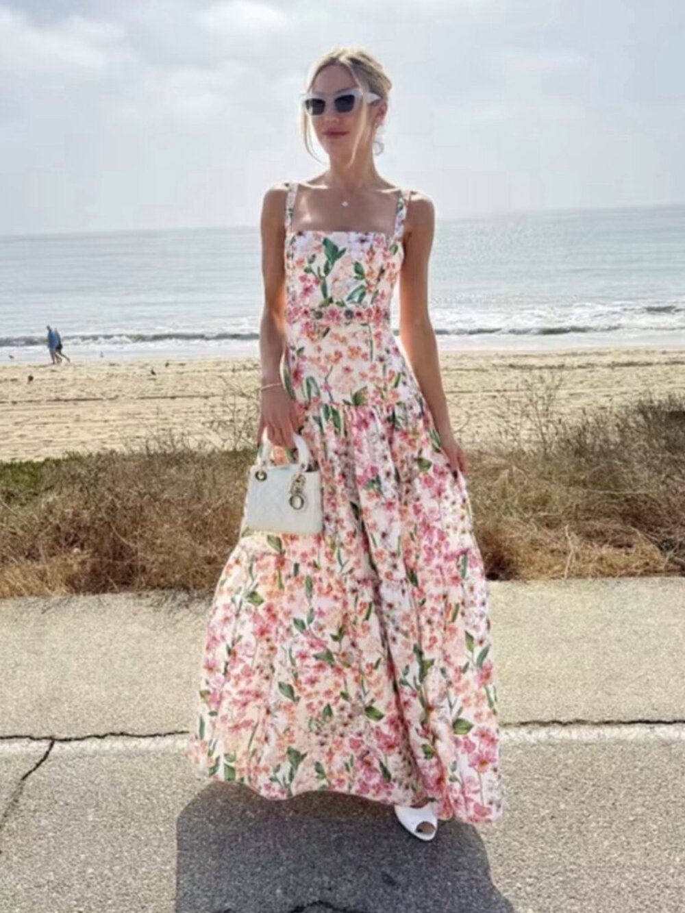 Agua by Agua Bendita Classic Square-Neck Pink Floral Print Maxi Dress